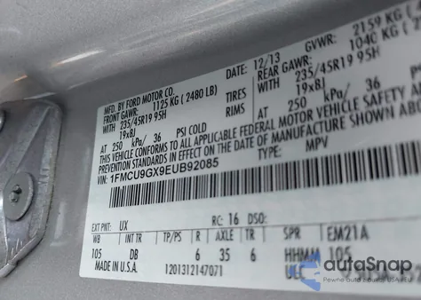 2014 Ford Escape Se из США, поврежденный, VIN 1FMCU9GX9EUB92085